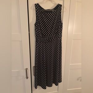 Chaps Black and White Polka Dot Midi Dress Size Medium Classic Casual